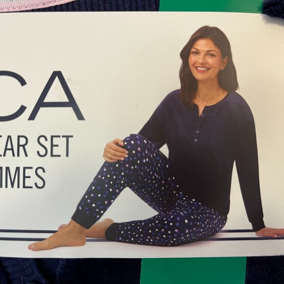 Nautica Women's Dark Blue Polka Dot Henley Silky Fleece Pyjama Set - NWT - Picture 2 of 6